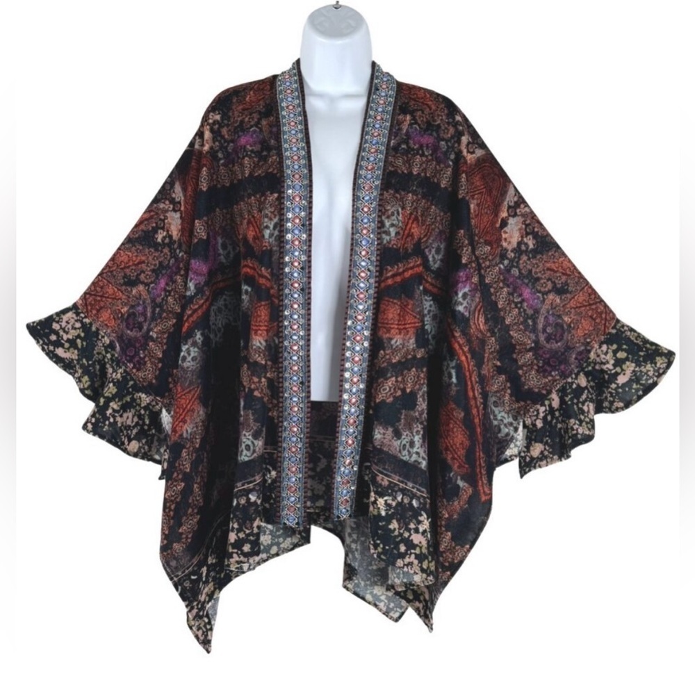 Soft Surroundings Velvet Kimono Topper Open Cardigan One Size Paisley Printed - Picture 2 of 16